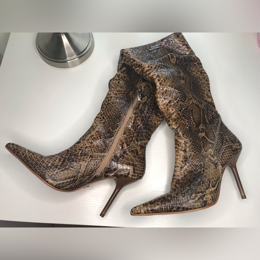 Carmen Steffens Snakeskin Embossed Leather Stiletto Boots